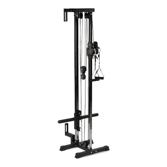 Tall Wall Mounted Pulley Tower, 84.5" Plate Loaded Cable Machine, Rated 350 LB, Universal Standard & Olympic Plate Compatibility, 18 Height Settings, Space-Saving Functional Trainer
